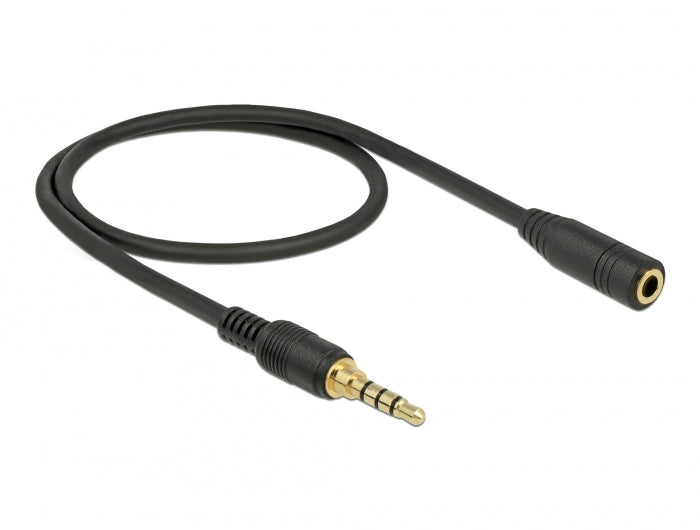 Delock Klinkenverlängerungskabel 3,5 mm 4 Pin Stecker zu Buchse 0,5 m schwarz