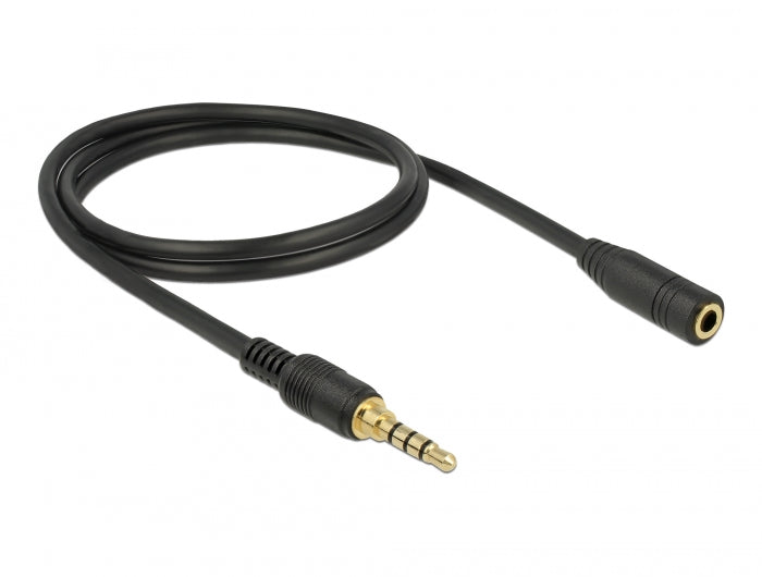 Delock Klinkenverlängerungskabel 3,5 mm 4 Pin Stecker zu Buchse 1 m schwarz