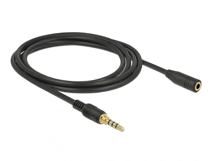Delock Klinkenverlängerungskabel 3,5 mm 4 Pin Stecker zu Buchse 2 m schwarz