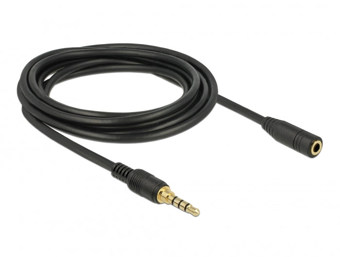 Delock Klinkenverlängerungskabel 3,5 mm 4 Pin Stecker zu Buchse 3 m schwarz
