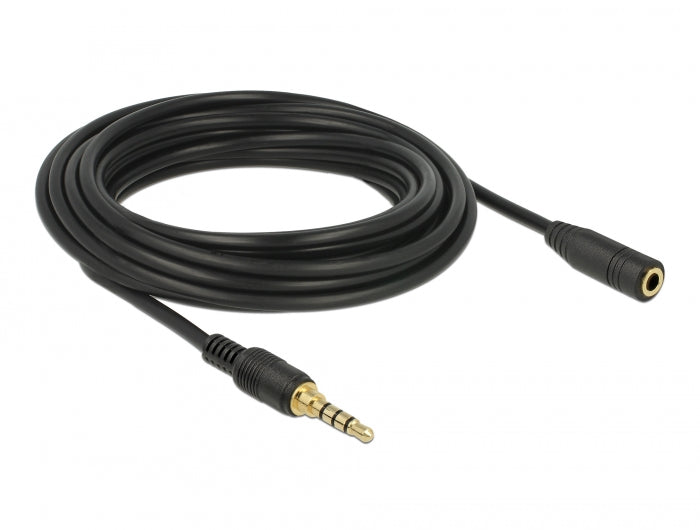 Delock Klinkenverlängerungskabel 3,5 mm 4 Pin Stecker zu Buchse 5 m schwarz