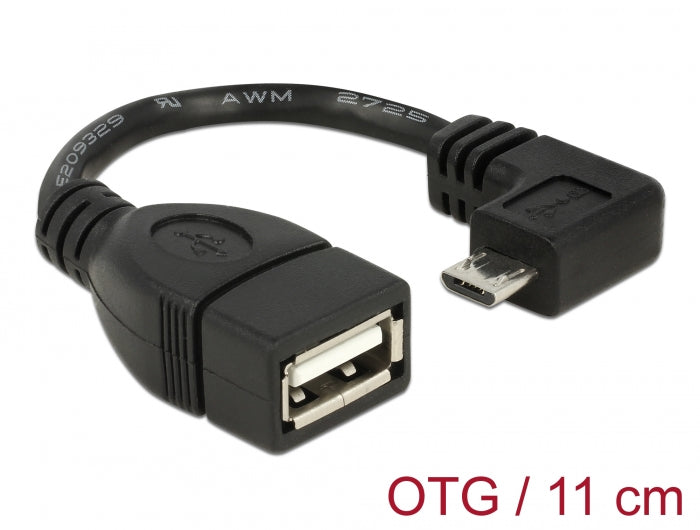 Delock USB 2.0 OTG Kabel Typ Micro-B Stecker gewinkelt zu Typ-A Buchse 11 cm