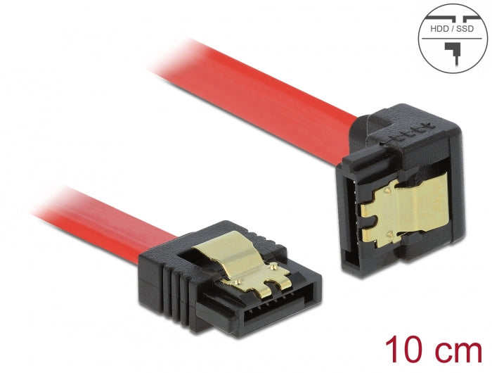 Delock SATA 6 Gb/s Kabel gerade auf unten gewinkelt 10 cm rot