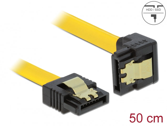 Delock SATA 3 Gb/s Kabel gerade auf unten gewinkelt 50 cm gelb