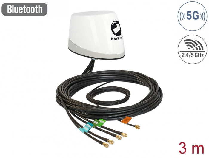 Navilock NL-400 Multiband GNSS 5G LTE-MIMO WLAN-MIMO IEEE 802.11 ac/a/h/b/g/n Antenne 5 x RP-SMA omnidirektional Dachmontage outdoor