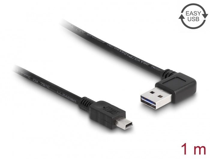 Delock Kabel EASY-USB 2.0 Typ-A Stecker gewinkelt links / rechts > USB 2.0 Typ Mini-B Stecker 1 m