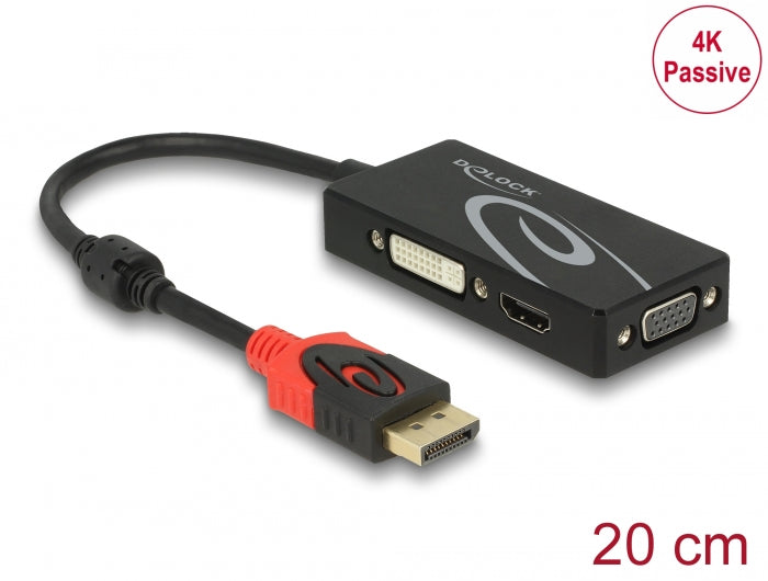 Delock Adapter DisplayPort 1.2 Stecker > VGA / HDMI / DVI Buchse 4K Passiv schwarz