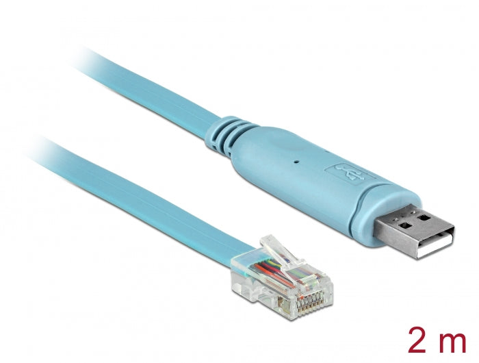 Delock Adapter USB 2.0 Typ-A Stecker > 1 x Seriell RS-232 RJ45 Stecker 2,0 m blau