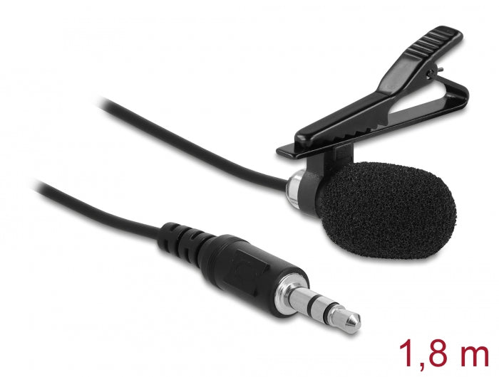 Delock Krawatten Lavalier Mikrofon Omnidirektional mit Clip 3,5 mm Klinkenstecker 3 Pin + Adapterkabel für Smartphone und Tablet