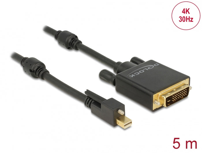 Delock Kabel mini DisplayPort 1.2 Stecker mit Schraube > DVI Stecker 4K 30 Hz Aktiv 5 m schwarz