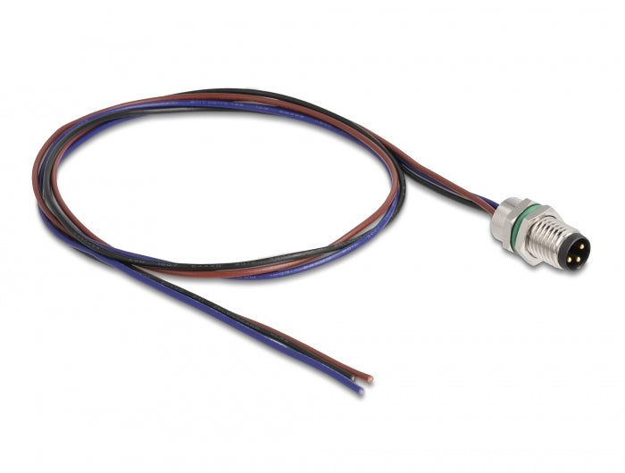 Delock M8 Einbaukabel A-kodiert 3 Pin Stecker für Panel mit offenen Kabeln Front Montage 0,5 m