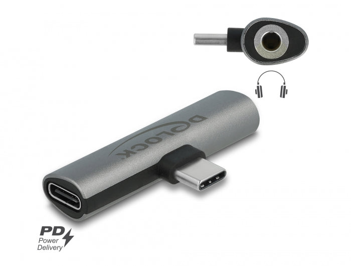Delock Audio Adapter USB Type-C™ zu Klinkenbuchse und USB Type-C™ PD grau