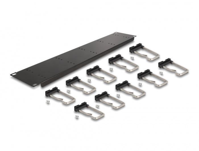Delock 19″ Kabelmanagement Rangierpanel mit 10 Metallbügel 2 HE schwarz