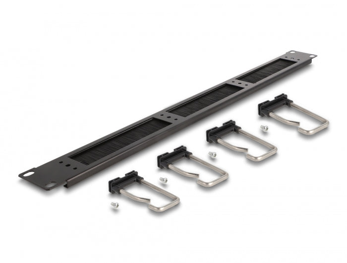 Delock 19″ Kabelmanagement Bürstenleiste mit 4 Metallbügel 1 HE schwarz