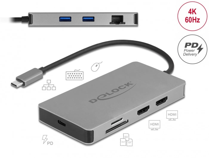 Delock USB Type-C™ Dockingstation 4K - Dual HDMI MST / USB 3.2 / SD / LAN / PD 3.0