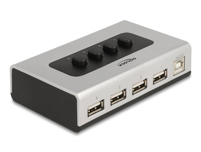 Delock Umschalter USB 2.0 mit 1 x Typ-B Buchse zu 4 x Typ-A Buchse manuell bidirektional