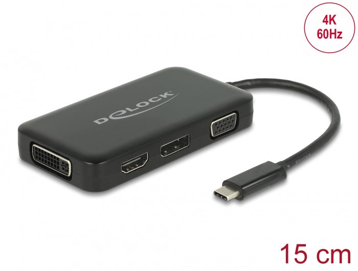 Delock Adapter USB Type-C™ Stecker > VGA / HDMI / DVI / DisplayPort Buchse schwarz