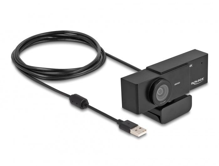 Delock USB UHD Webcam mit Mikrofon 4K 30 Hz 110° Blickwinkel und Stativ