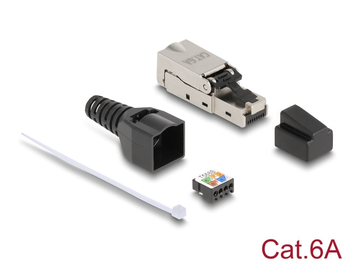 Delock RJ45 Stecker zu LSA mit Knickschutztülle und Staubschutz Cat.6A werkzeugfrei
