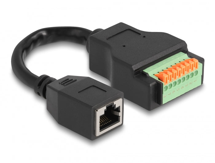 Delock RJ45 Kabel Cat.5e Buchse zu Terminalblock Adapter mit Drucktaster 15 cm