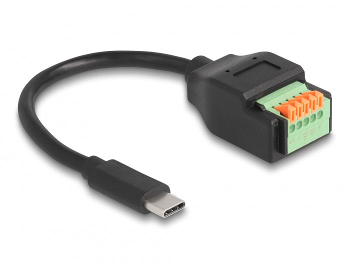 Delock USB 2.0 Kabel USB Type-C™ Stecker zu Terminalblock Adapter mit Drucktaster 15 cm