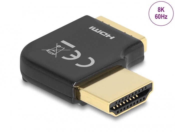 Delock HDMI Adapter Stecker zu Buchse 90° rechts gewinkelt 8K 60 Hz Metall