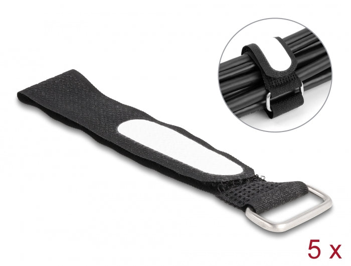 Delock Klettkabelbinder mit Schlaufe und Beschriftungsfeld L 203 x B 20 mm schwarz 5 Stück