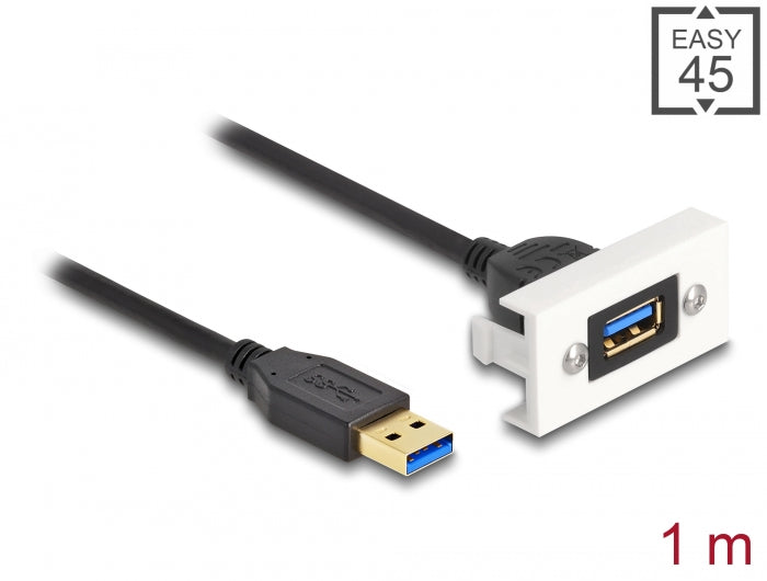 Delock Easy 45 Modul USB 5 Gbps Typ-A Buchse zu USB Typ-A Stecker mit Kabelpeitsche, 22,5 x 45 mm