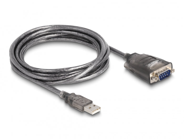 Delock Adapter USB 2.0 Typ-A zu 1 x Seriell RS-232 D-Sub 9 Pin Stecker mit Muttern mit 3 x LED 3 m