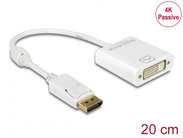 Delock Adapter DisplayPort 1.2 Stecker > DVI Buchse 4K Passiv weiß