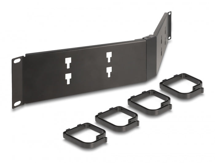 Delock 19″ Kabelmanagement Rangierpanel mit 4 Bügeln 2 HE gewinkelt schwarz