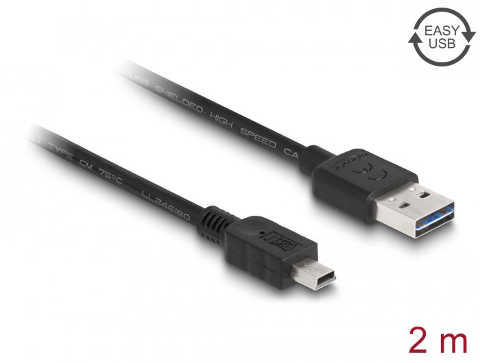Delock Kabel EASY-USB 2.0 Typ-A Stecker > USB 2.0 Typ Mini-B Stecker 2 m schwarz