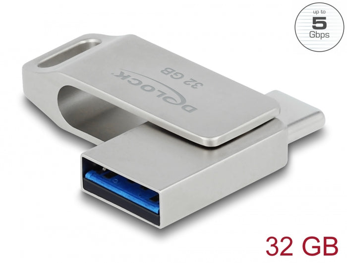 Delock USB 5 Gbps USB-C™ + Typ-A Speicherstick 32 GB - Metallgehäuse
