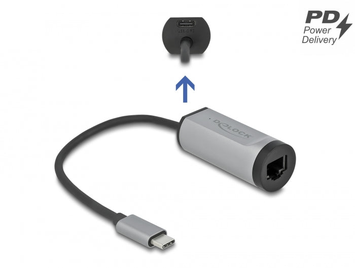 Delock USB Type-C™ Adapter zu Gigabit LAN mit Power Delivery Anschluss grau