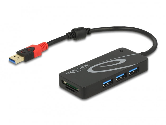 Delock Externer USB 5 Gbps Hub USB Typ-A > 3 x USB Typ-A + 2 Slot SD Card Reader