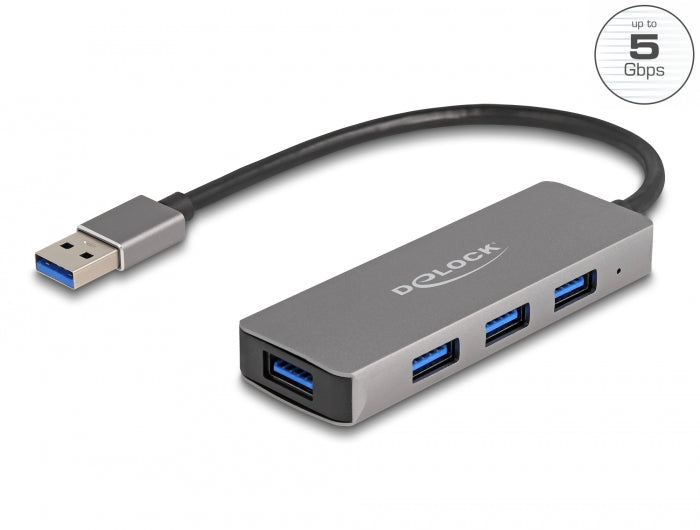 Delock 4 Port USB 5 Gbps Hub mit USB Typ-A Anschluss – USB Typ-A Buchsen seitlich