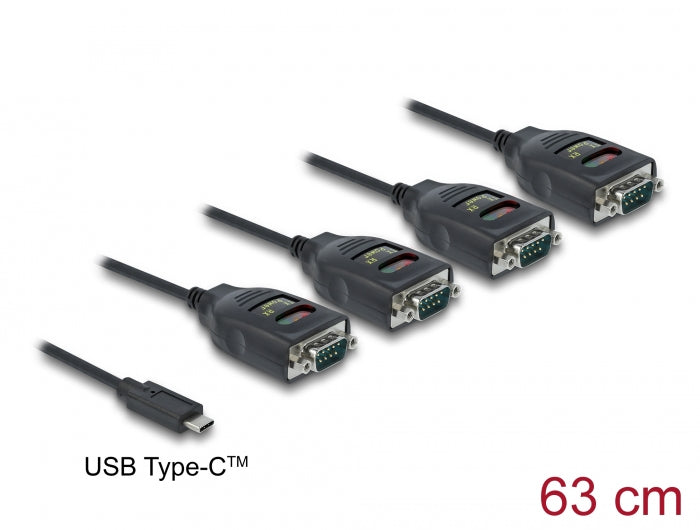Delock Adapter USB Type-C™ zu 4 x Seriell RS-232 DB9 mit 15 kV ESD Schutz