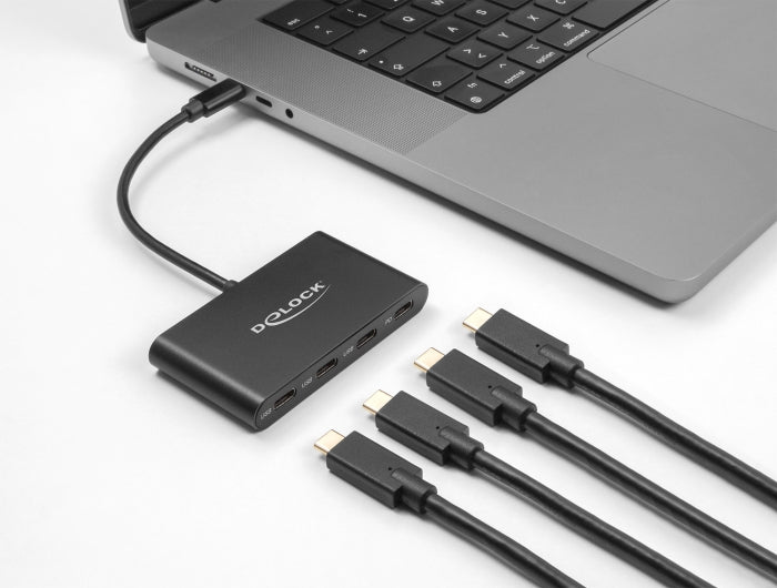 Delock USB 3.2 Gen 1 USB Type-C™ Hub mit 3 x USB Type-C™ Buchse + 1 x USB Type-C™ PD 100 Watt