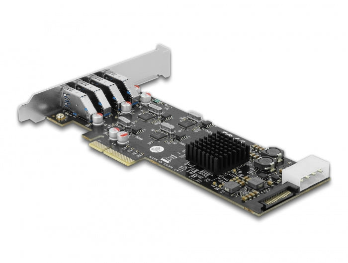 Delock PCI Express x4 Karte zu 4 x extern SuperSpeed USB 5 Gbps (USB 3.2 Gen 1) USB Typ-A Buchse Quad Channel - Low Profile Formfaktor