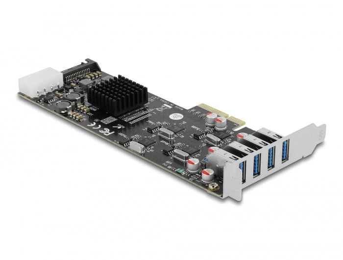 Delock PCI Express x4 Karte zu 4 x extern SuperSpeed USB 5 Gbps (USB 3.2 Gen 1) USB Typ-A Buchse Quad Channel - Low Profile Formfaktor
