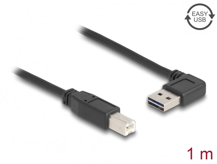 Delock Kabel EASY-USB 2.0 Typ-A Stecker gewinkelt links / rechts > USB 2.0 Typ-B Stecker 1 m
