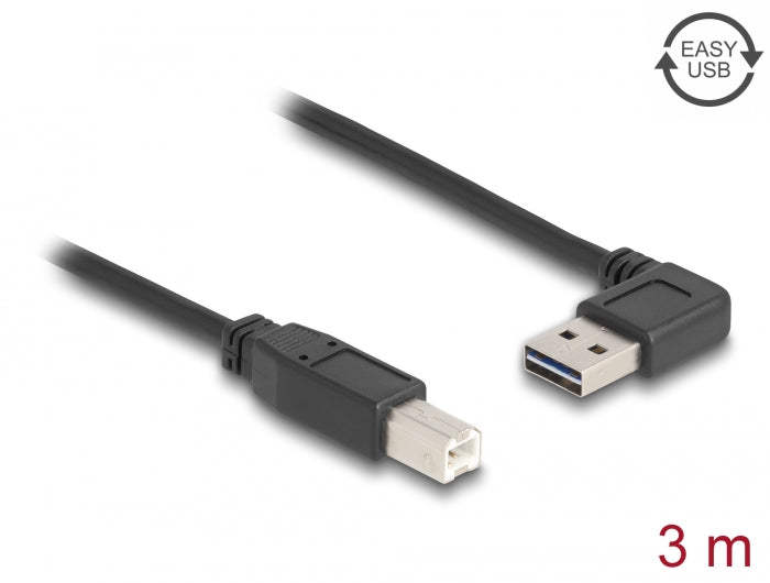 Delock Kabel EASY-USB 2.0 Typ-A Stecker gewinkelt links / rechts > USB 2.0 Typ-B Stecker 3 m