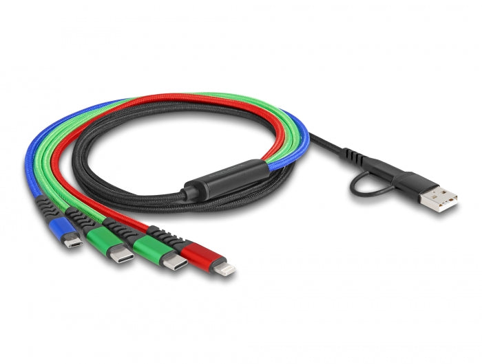 Delock USB Ladekabel 4 in 1 USB Typ-A + USB-C™ zu Lightning™ / Micro USB / 2 x USB Type-C™ 1,20 m