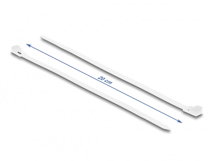 Delock Kabelbinder wiederverwendbar L 200 x B 4,8 mm 100 Stück weiß
