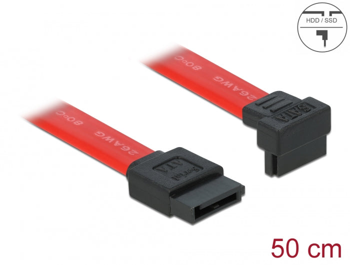 Delock SATA 3 Gb/s Kabel gerade auf unten gewinkelt 50 cm rot