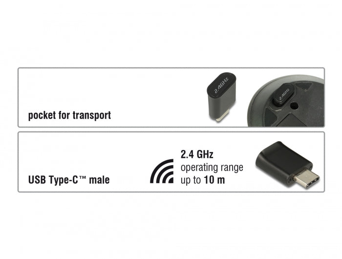 Delock Optische 3-Tasten Mini Maus USB Type-C™ 2,4 GHz kabellos