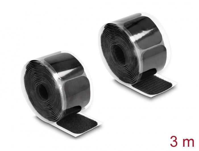 Delock Klettpad auf Rolle selbstklebend mit Haft- und Flauschpad 45 x 50 mm - Länge 3 m schwarz