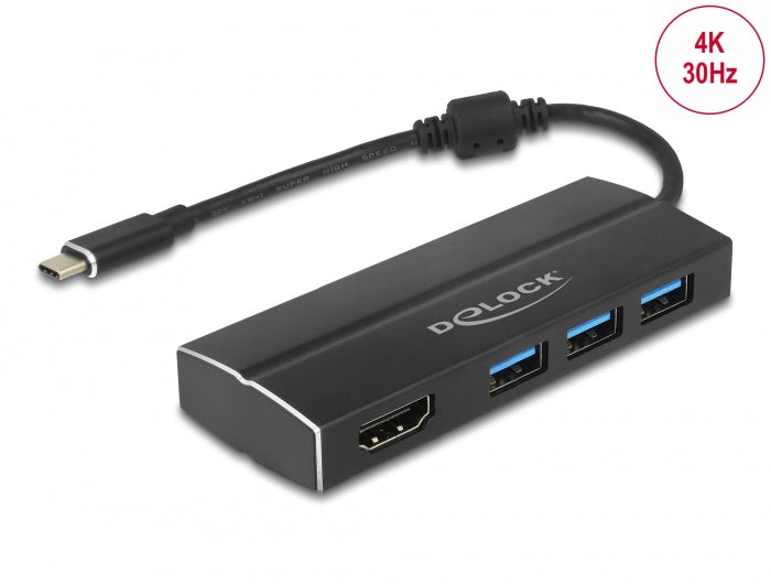 Delock USB 5 Gbps Adapter USB Type-C™ zu 3 x USB 5 Gbps Typ-A Hub + 1 x HDMI (DP Alt Mode) 4K 30 Hz