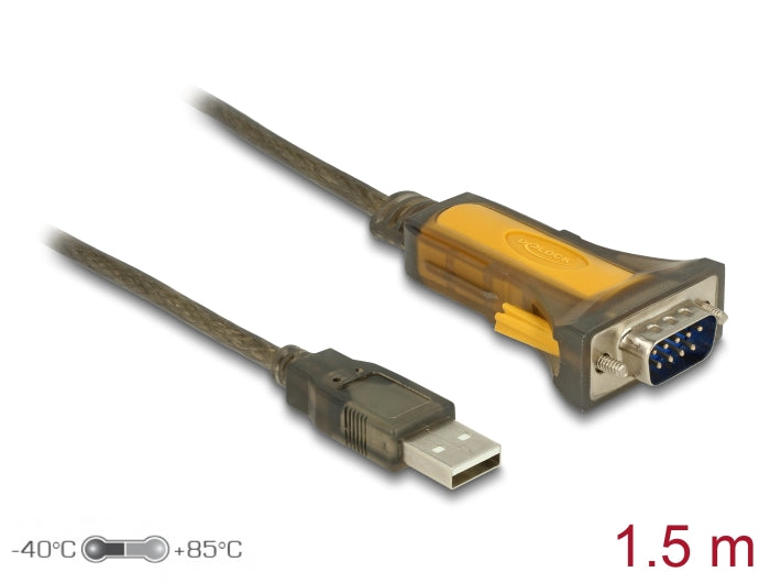 Delock Adapter USB 2.0 Typ-A Stecker> 1 x Seriell RS-232 DB9 erweiterter Temperaturbereich