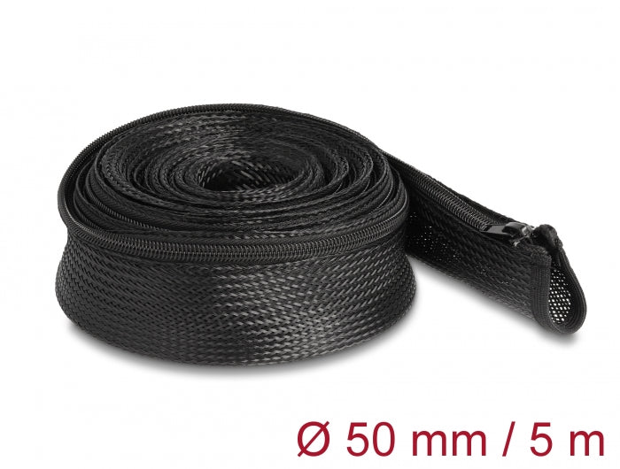 Delock Geflechtschlauch mit Reißverschluss hitzebeständig 5 m x 50 mm schwarz